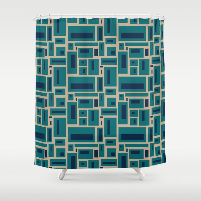 Navy Teal And Tan 2 Shower Curtain, Navy And Teal Shower Curtain