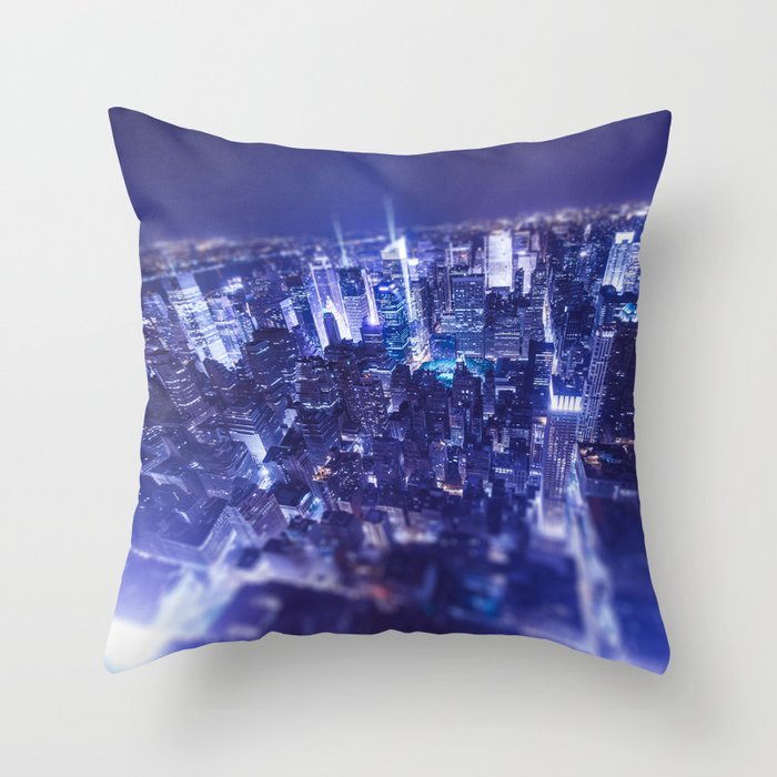 Manhattan downtown aerial view by night - new york city Throw Pillow