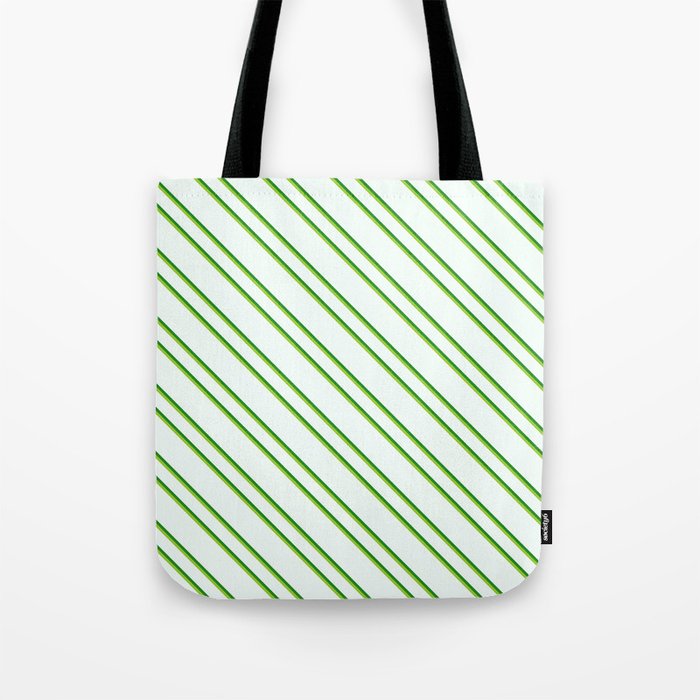 Mint Cream, Forest Green, and Green Colored Striped/Lined Pattern Tote Bag