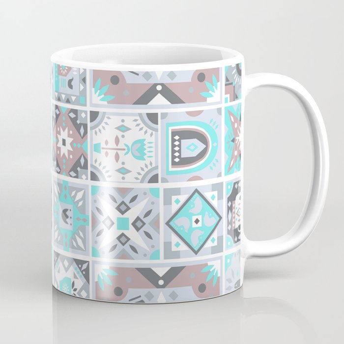 Abstract Geometrical Pink Teal Gray White Tribal Mosaic Coffee Mug