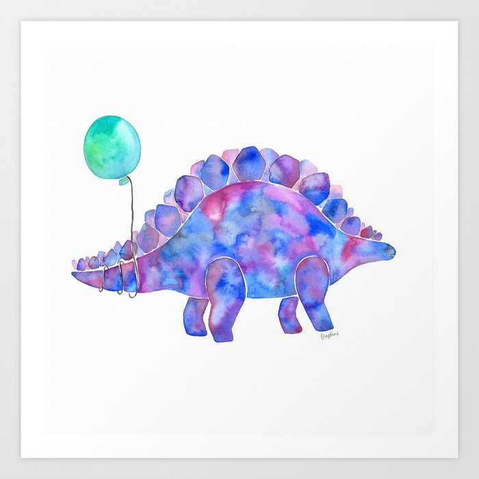 Tie Dye Stegosaurus with Balloon Art Print
