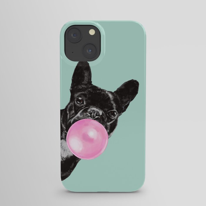 Bubble Gum Sneaky French Bulldog in Green iPhone Case