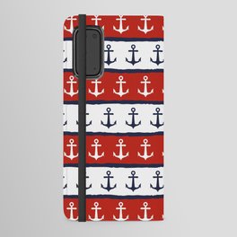 Navy Blue White Maroon Red Nautical Anchor Stripes Android Wallet Case