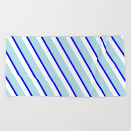 [ Thumbnail: Powder Blue, Blue & White Colored Pattern of Stripes Beach Towel ]