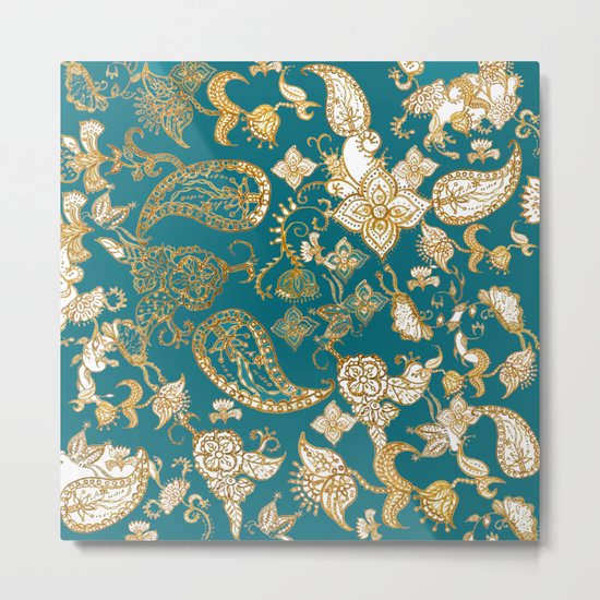 Golden Indian henna in green Metal Print
