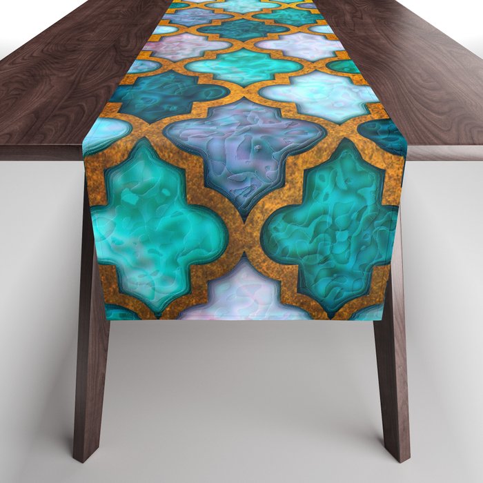 Moroccan tile iridescent pattern Table Runner