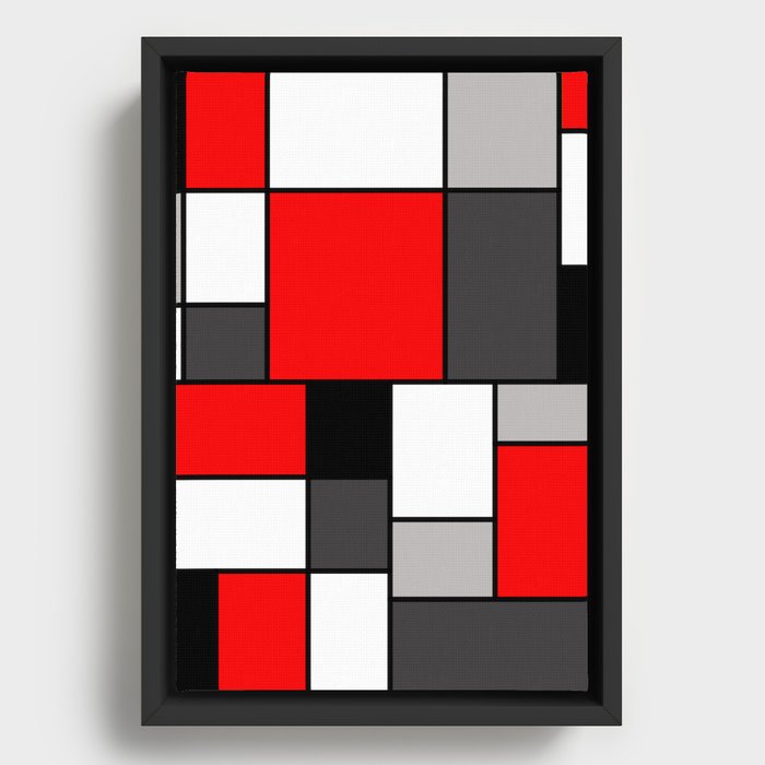Red Black and Grey squares Framed Canvas