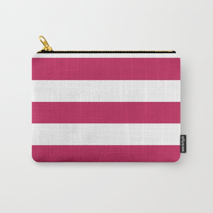 Rose red - solid color - white stripes pattern Carry-All Pouch
