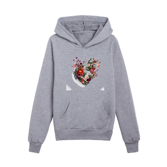 Love's Embrace Floral Hearts Print Kids Pullover Hoodie