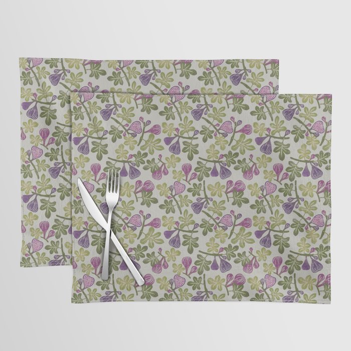 Fig branches with leaves and fruits. Imitation of hand printing on fabric. Placemat