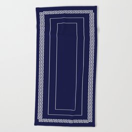 Greek Key Meander Pattern on Navy Blue Beach Towel