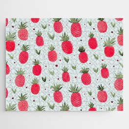 Watercolor pineapples - red and sage Jigsaw Puzzle