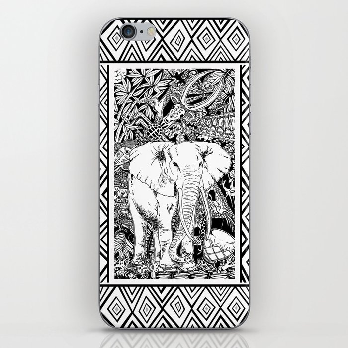 White Elephant Indian Ink Tribal Art iPhone Skin