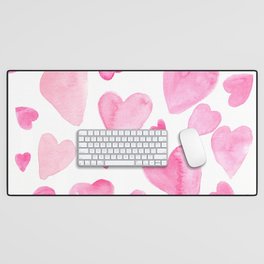 Pink Watercolor Hearts Desk Mat