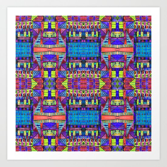 Tribal Patchwork II Blue Art Print