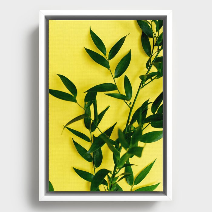 Leaves on Yellow Framed Canvas