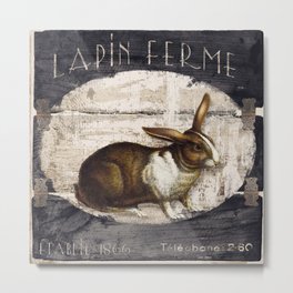 Vintage French Farm Sign Rabbit Metal Print