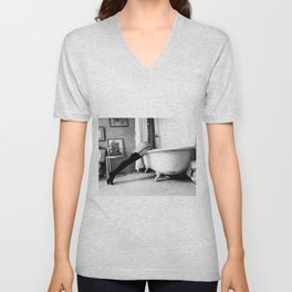 Head Over Heals - Female in Stockings in Vintage Parisian Bathtub black and white photography - photographs wall decor V Neck T Shirt