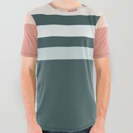 Taina - Moss Green Retro Stripes Colourful Art Design  All Over Graphic Tee