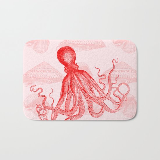 Octopus SeaShells Salmon Color Design Bath Mat