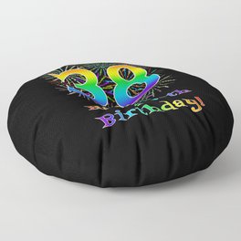 [ Thumbnail: 38th Birthday - Fun Rainbow Spectrum Gradient Pattern Text, Bursting Fireworks Inspired Background Floor Pillow ]