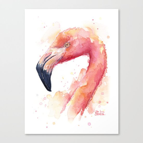 Flamingo Watercolor Pink Bird Tropical Animal Canvas Print
