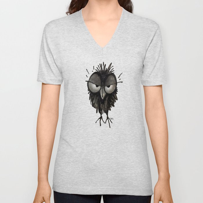 Grumpy Owl V Neck T Shirt