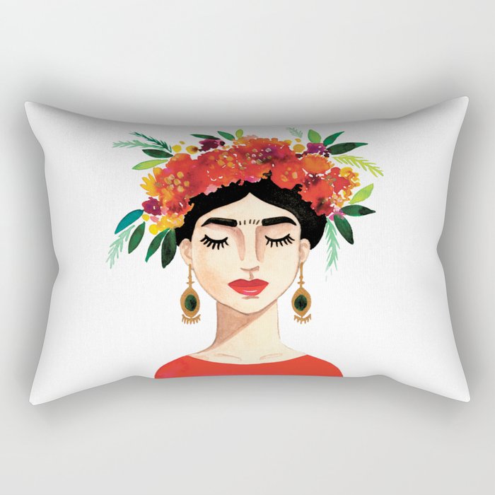 Floral Frida - Red Rectangular Pillow