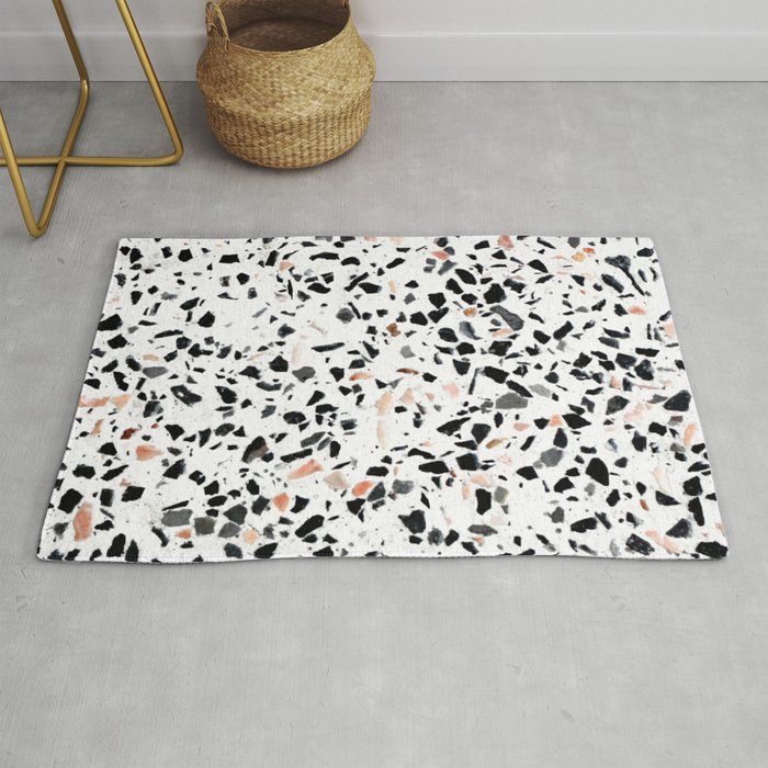 Terrazzo Stone Pattern Black And Orange Peach Rug By 5mmpaper Society6