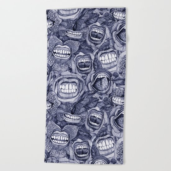 BITE ME roses and orchids INDIGO Beach Towel
