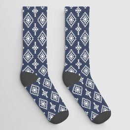 Navy Blue and White Native American Tribal Pattern Socks