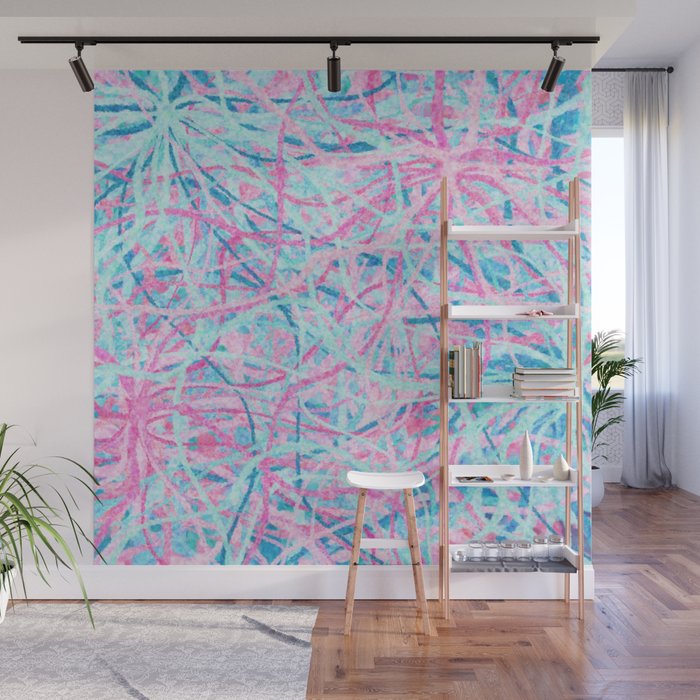 Life Is A Party Pink Light Blue Abstract Wall Mural By