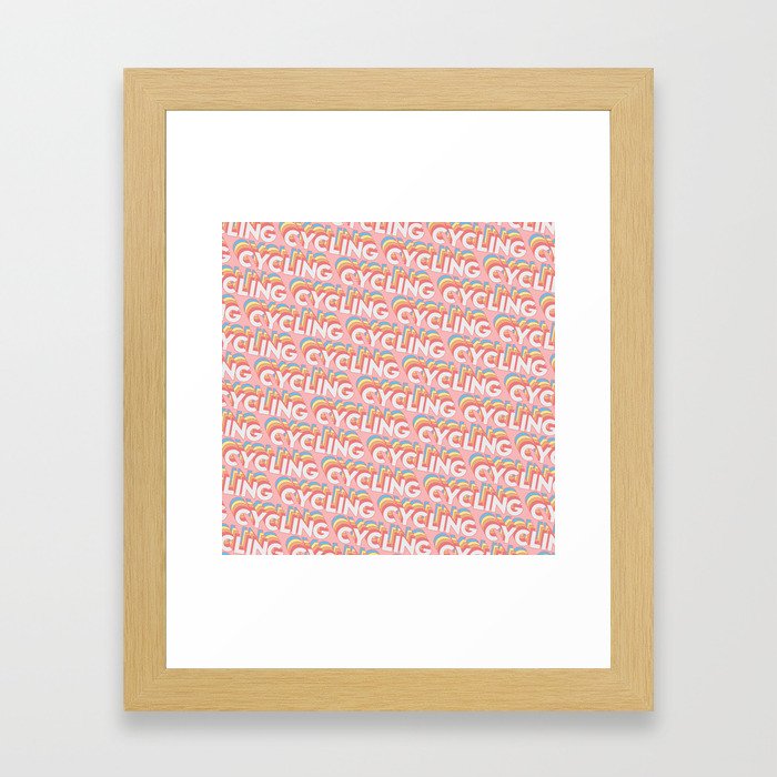 Cycling Trendy Rainbow Text Pattern (Pink) Framed Art Print