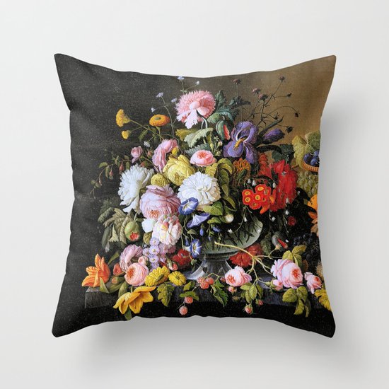 Vintage Varnish- Flowers&Fruit Throw Pillow