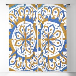 Metallic Blue and Gold Acrylic Painting Mandala Square with White Background Blackout Curtain