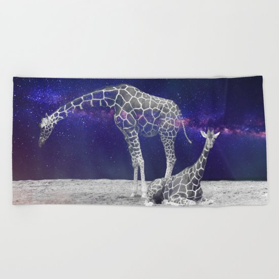 Giraffes on The Moon #society6 #artprints #buyart Beach Towel