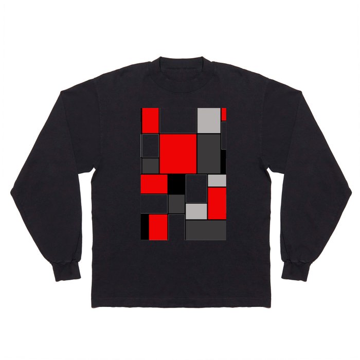 Red Black and Grey squares Long Sleeve T Shirt
