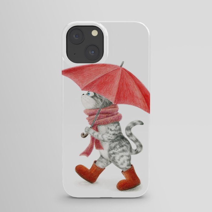 Tabby Cat with a red umbrella iPhone Case