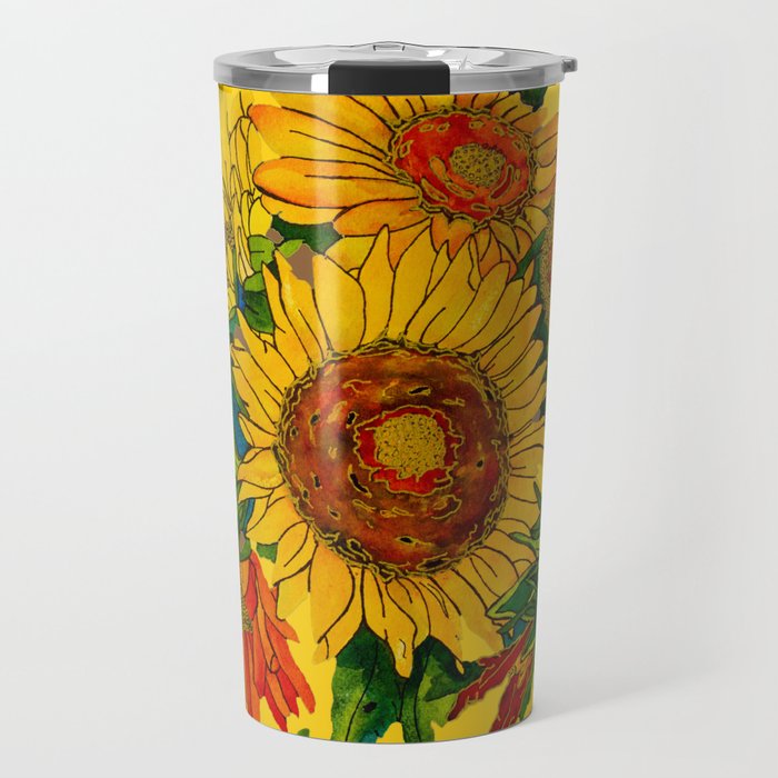 Glorious Sunflowers on Yellow Travel Mug