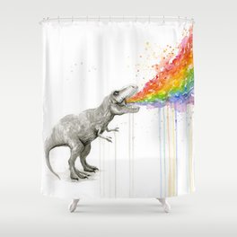 T-Rex Rainbow Puke - Facing Right Shower Curtain