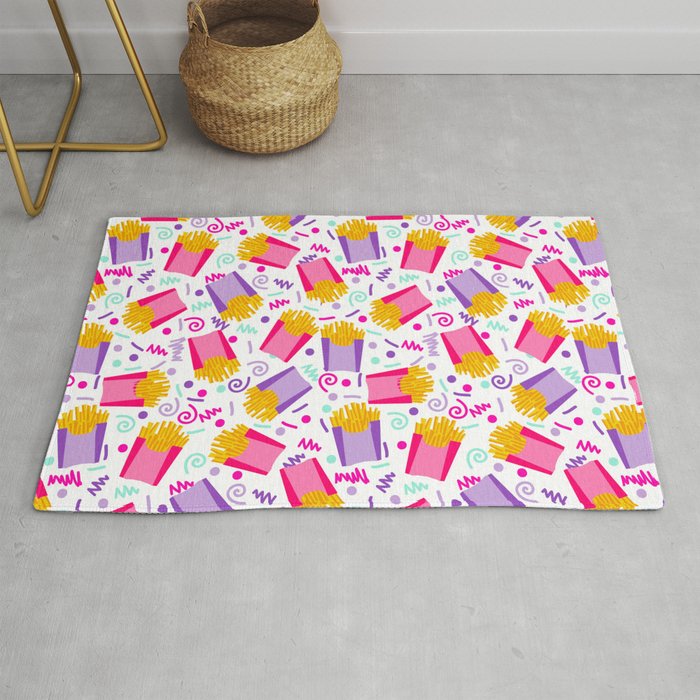 French Fries junk food party time razzle neon bright happy fun kids children pop art pattern foods Rug