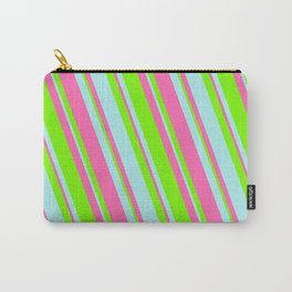 [ Thumbnail: Green, Turquoise & Hot Pink Colored Lines Pattern Carry-All Pouch ]