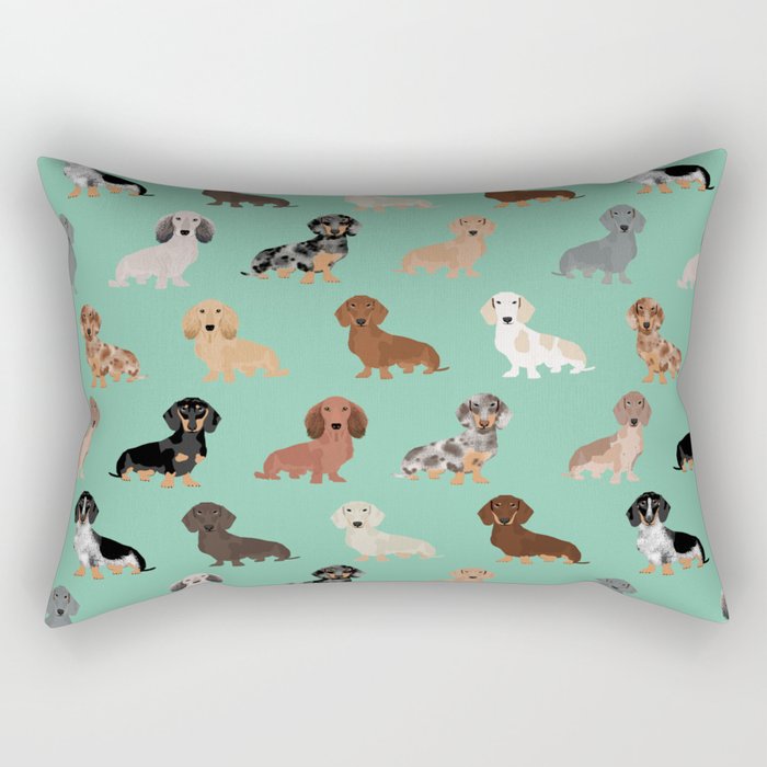 Dachshund dog breed pet pattern doxie coats dapple merle red black and tan Rectangular Pillow