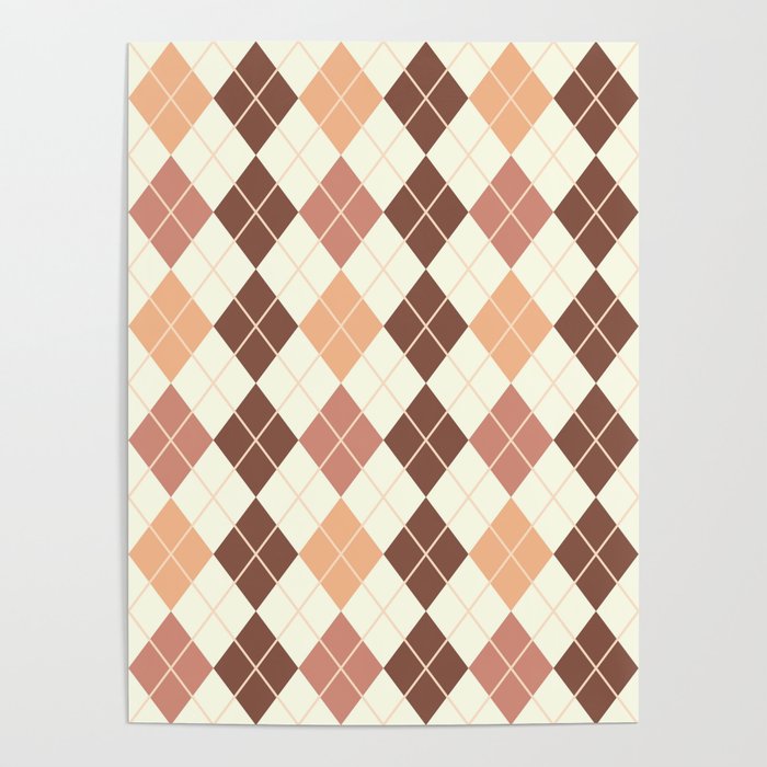 Flat Brown Seamless Argyle Pattern Poster