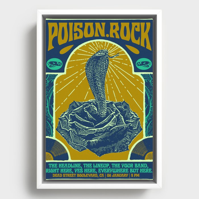 Poison Rock Poster Mustard Framed Canvas
