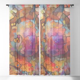Abstract, stained glass, contemporary painting, colorful fields, lines Sheer Curtain