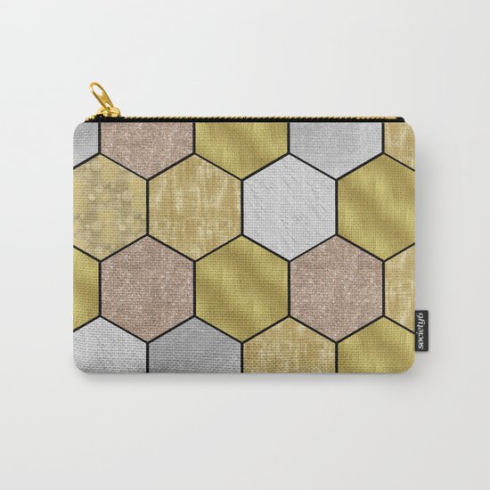 Golden honeycomb on black geometric Carry-All Pouch
