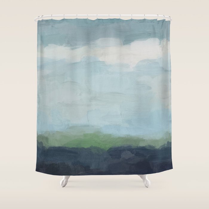 Navy Teal Aqua Sky Blue Green Abstract Wall Art Painting Navy Teal Aqua Sky Blue Green Abstract Wall Art Painting Nature Horizon Modern Shower Curtain