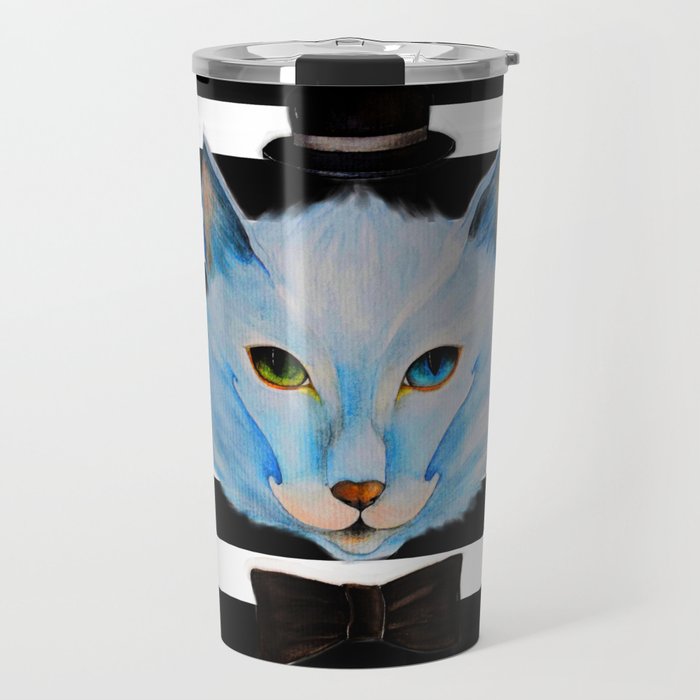 blue cat with hat Travel Mug