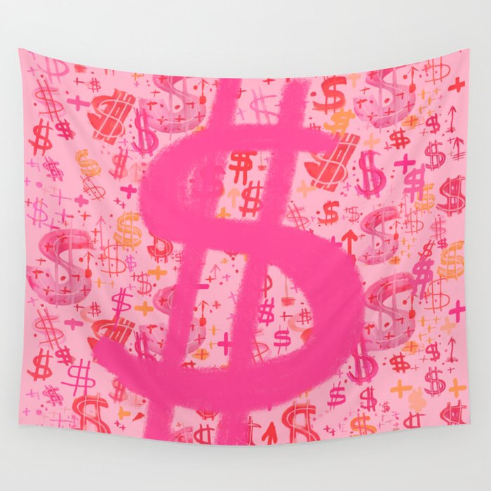 Pink Dollar Signs Wall Tapestry
